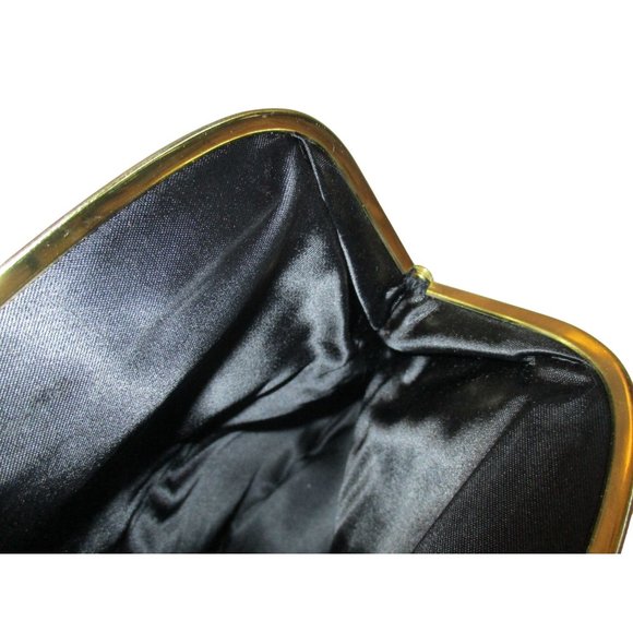 *Vintage INGBER Black Ribbed Peau de Soie Foldover Clutch Kiss Closure Purse - Picture 6 of 8